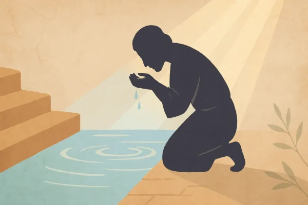 Tanque de Siloé: escavações revelam o local de milagres Tanque de siloé: representação de um homem se lavando no tanque