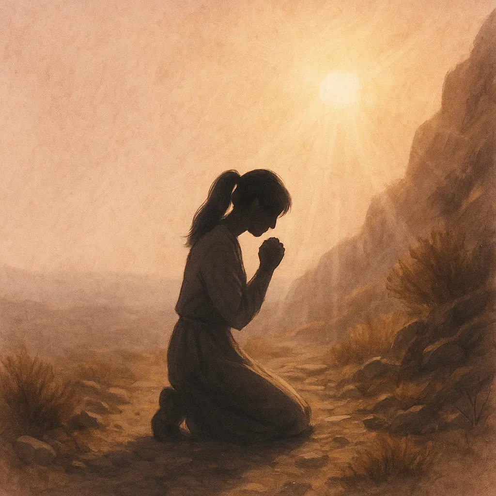 Mulher intercedendo no deserto