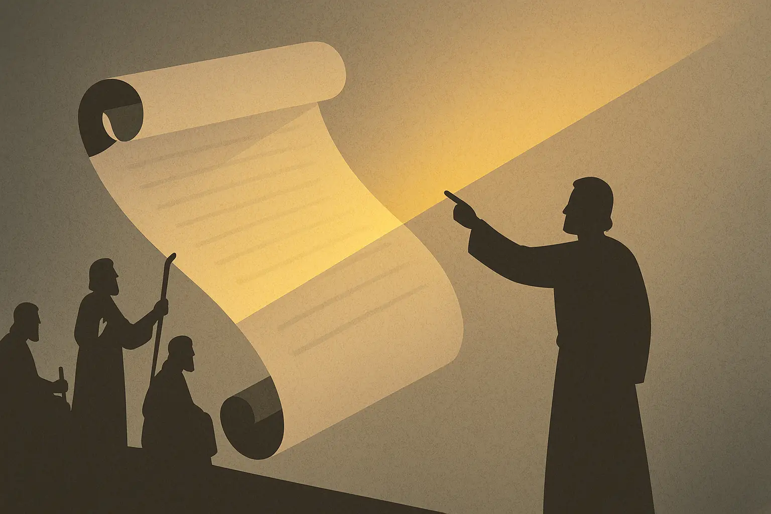 Panorama dos Profetas bíblicos: pergaminho com silhueta de profetas