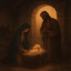 O menino Jesus em uma manjedoura.