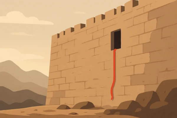 Raabe na Bíblia: Muralha com uma fita vermelha