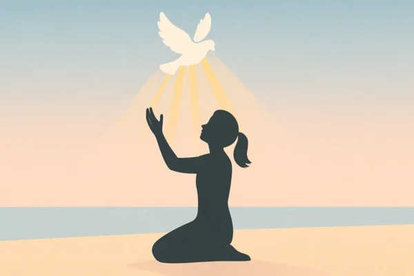 Batismo no espírito santo: uma pomba descendo sobre uma mulher