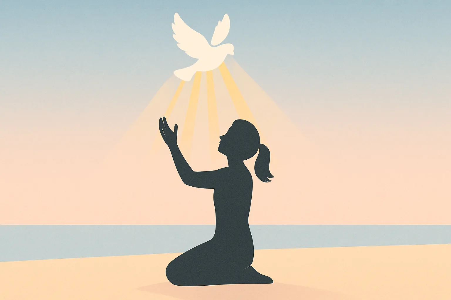 Batismo no espírito santo: uma pomba descendo sobre uma mulher